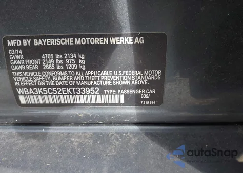 2014 BMW 328D xDrive из США, поврежденный, VIN WBA3K5C52EKT33952